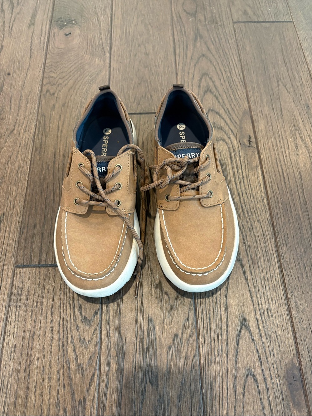 Sperry Kids Brown Leather Lace-Up Boat Shoes with White Rubber Sole